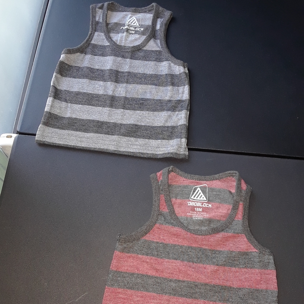 Boys Striped Tank Tops Grey and Black, Red and Black
